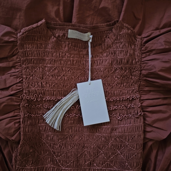 ULLA JOHNSON Madeline smocked cotton-jersey and cotton-poplin midi Dress Size 2 - Picture 6 of 7